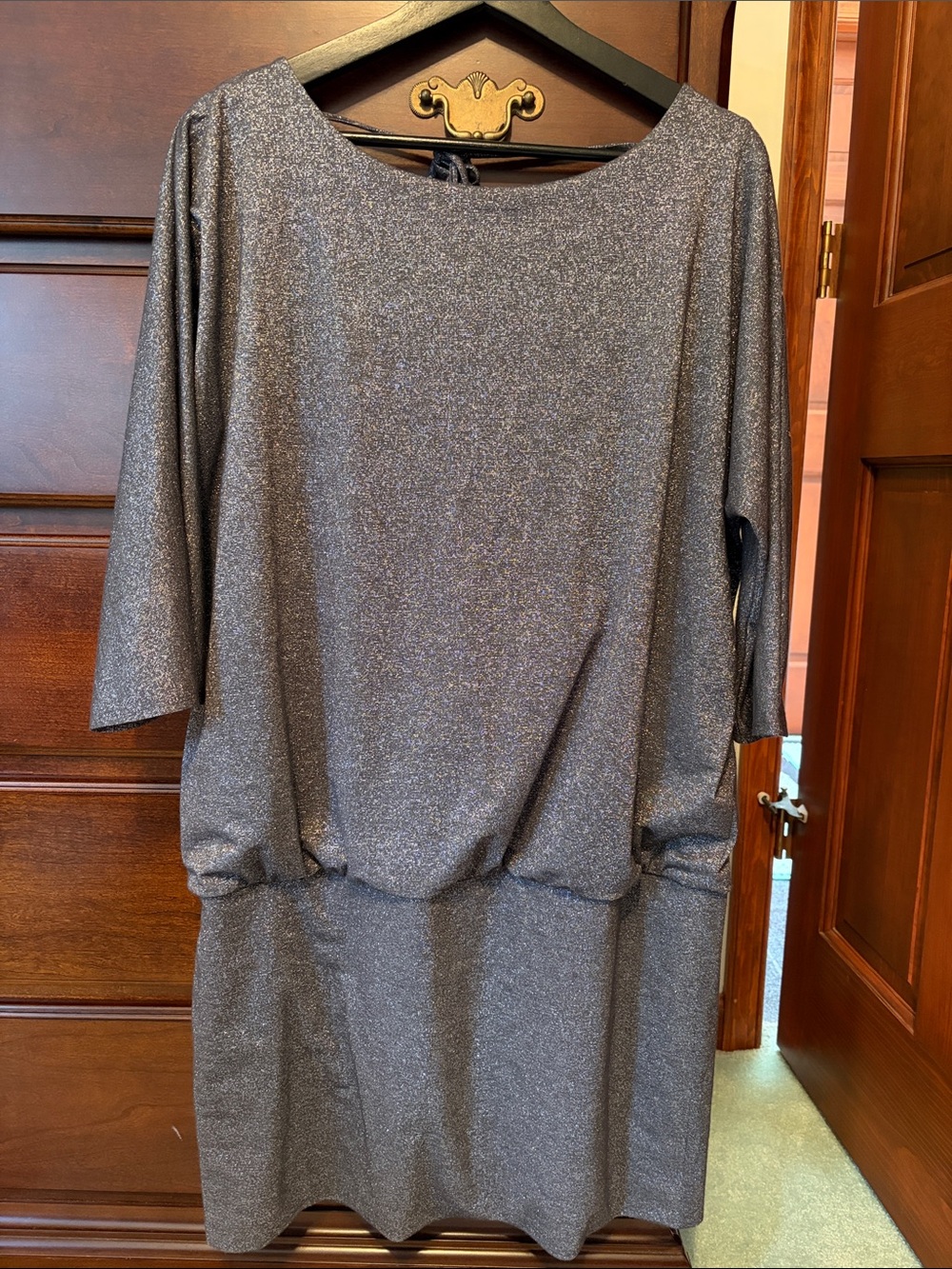 Sparkle-Effect Gray Long Sleeve Shift Dress